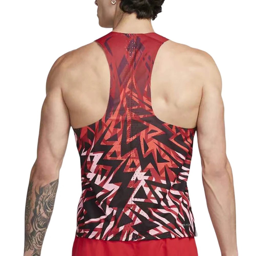 🔴 Men's Ultra-Light Running Vest – Red Voltage Pattern