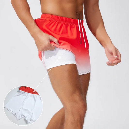 Men’s Gradient Double-Layer Running Shorts — Lightweight, Sporty Fit