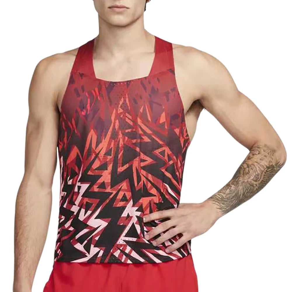 🔴 Men's Ultra-Light Running Vest – Red Voltage Pattern
