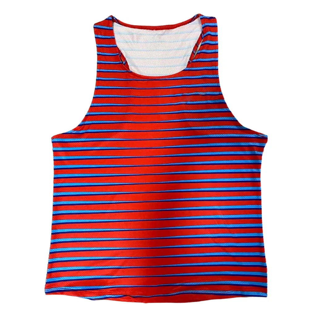 🔴 Pace & Flow Running Vest – Red & Blue Stripe